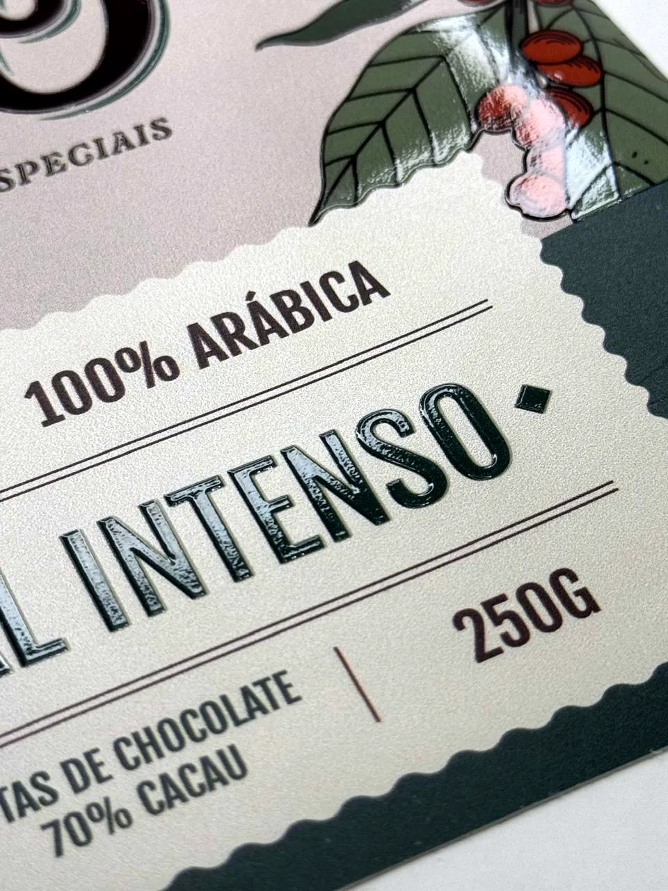 Detalhe de impressão de rótulo de café